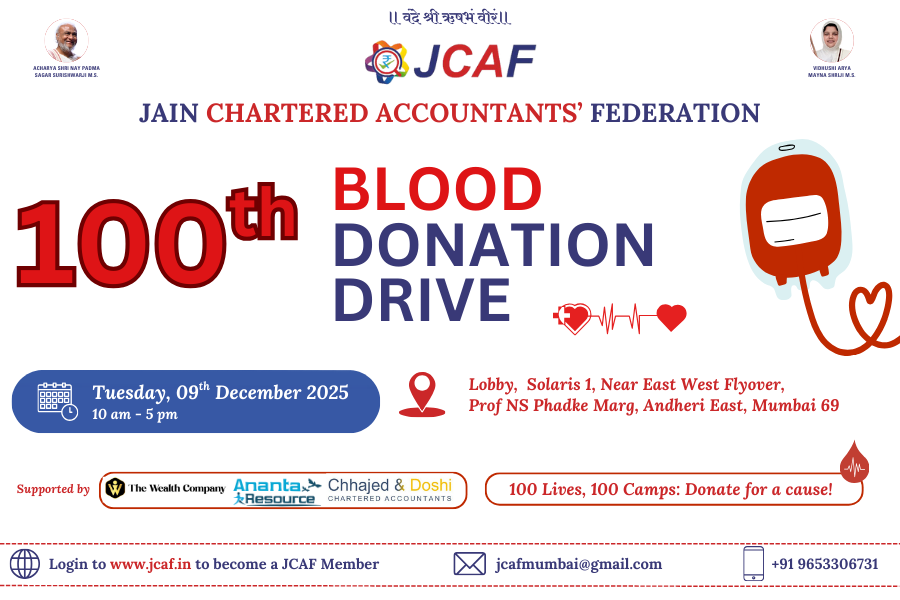 JCAF 100th Blood Donation Drive at Hubtown Solaris 1, Teli Gully, Andheri East